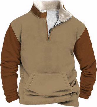 Generic Mens Quarter Zipper Sherpa Sweatshirts 2024 Fluffy Fleece Pullover Slim Fit Stand Collar Plus Size Tactical Jacket (UK, Alpha, XXL, Regular, Regular, 