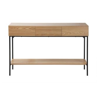 Calicosy TESSA 3-Drawer Console Table With 1 Shelf, Wood & Metal Finish in Light Brown