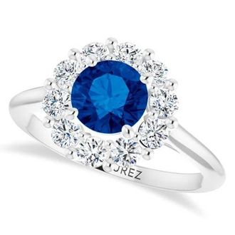 Allurez Round Lab Blue Sapphire & Diamond Halo Ring 14K in 1.71Ct/white Gold at Nordstrom, Size 4.5