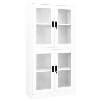 vidaXL Armario Oficina Acero Vidrio Templado Blanco 90x40x180 Cm Vidaxl