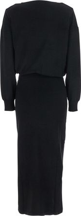 P.A.R.O.S.H. Womens Black Round Neck Dress With Draped Waist Wool