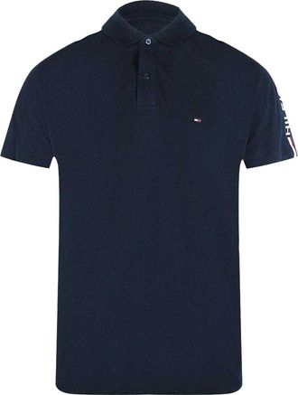 Tommy Hilfiger Mens Taped Sleeve Polo Shirt (Navy Blue) Cotton - Size X-Large