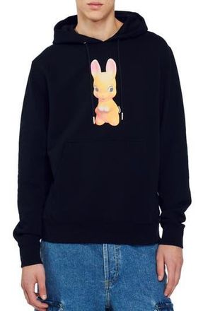 Sandro Rabbit Cotton Graphic Hoodie in Black at Nordstrom Rack, Size Xx-Large