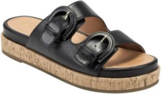 Bandolino Merla Womens Slide Black Leather Slip On Flatform Sandals JOBB2051