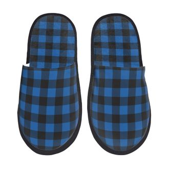 Generic Blue Black Plaid Men Women Sliders Lightweight House Slippers Breathable Shoes For Indoor Bedroom Outdoor M