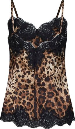 Dolce & Gabbana Womens Camisole Top, Leopard-Print Satin Multicolour Silk