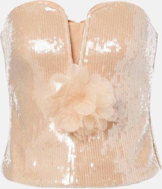 Self Portrait Floral-applique sequined bustier top