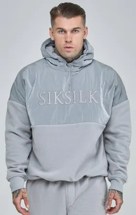Siksilk Sudadera con capucha de forro polar cortado y cosido gris para hombre SikSilk M