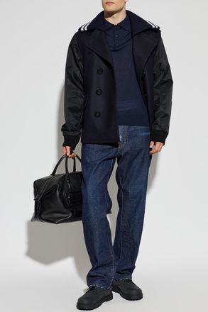 Dsquared2 Short Double-breasted Coat Made Of Combined Materials, Mens, Navy Blue