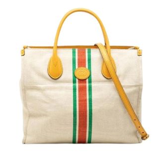 Gucci Pre-owned Tote Bags, female, Yellow, Size: ONE SIZE Pre-owned Shearling Line Canvas Leather 2way Tote Bag
