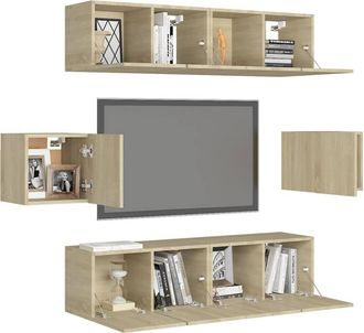 Berkfield Home Practical 6 Piece TV Cabinet Set Sonoma Oak Engineered Wood in Light Tan