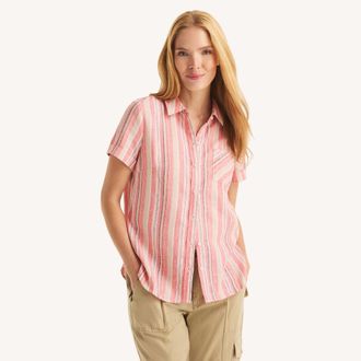 Nautica Womens Striped Linen Camp Shirt