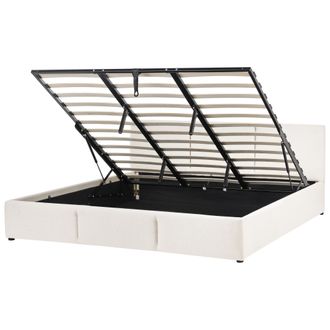 Beliani Cama Tapizada De Tela 180 X 200 Cm Estilo Moderno Con Espacio De Almacenaje Blanco Crema Bousse