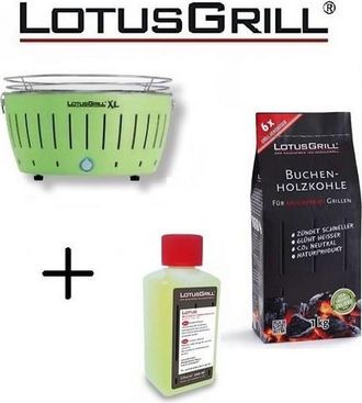Lotus Grill Barbacoa Verde Xl Con Pilas Y Cable De Alimentaci&oacute;n Usb + 1kg De Carb&oacute;n De Haya + Gel Combustible Inodoro Para Barbacoa 200ml -parrilla Lotus