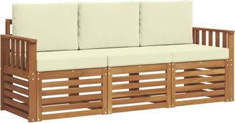 vidaXL Juegos De Sof&aacute;s 3 Uds. Natural Y Crema Madera De Acacia S&oacute;lida Vidaxl