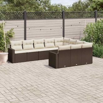 vidaXL Set De Sof&aacute;s De Jard&iacute;n 10 Pzas Y Cojines Rat&aacute;n Sint&eacute;tico Marr&oacute;n Vidaxl