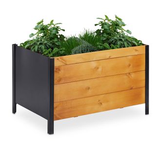 Relaxdays Relaxdays Huerto Urbano Con Tela, 48x78x51 Cm, Jardinera Madera, Terraza, Balc&oacute;n Y Jard&iacute;n, Rectangular, Marr&oacute;n Natural