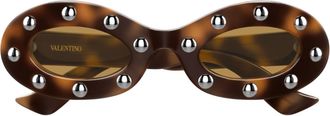 Valentino Havana Linea V Logo Recycled Acetate Ovale Sunglasses