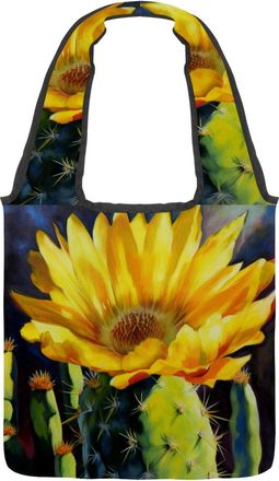 Generic Yellow Cactus Flowers Reversible Canvas Shoulder Tote - Double-Sided Print, 12oz Cotton, 27cm Drop, Fold-Flat Bag for Travel, Shopping, Street Outings