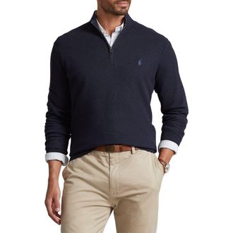 Polo Ralph Lauren Pima Cotton 1/2-Zip Sweater in Navy Heather at Nordstrom, Size 2X Big