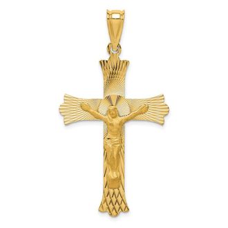 Diamond2Deal 14k Yellow Gold Polished Satin and Diamond-cut Crucifix Pendant