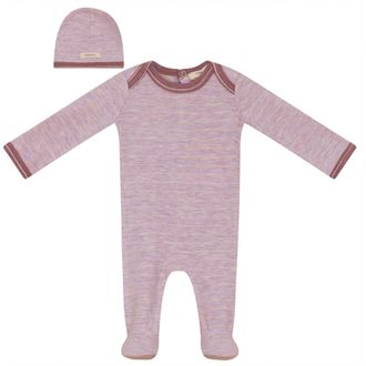 Fragile Stripe Stretch Knit Romper & Hat Set in Mauve at Nordstrom, Size 12M