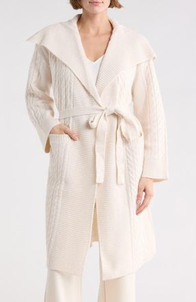 T Tahari Braided Cable Duster Cardigan in Cream White at Nordstrom Rack, Size X-Large