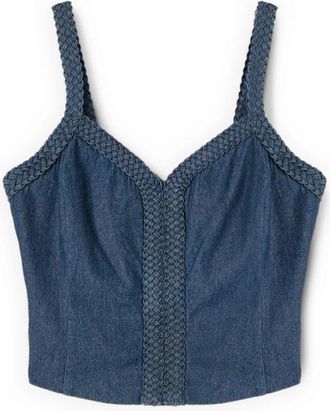 Motivi Denim Top met Gevlochten Bandjes - Dames - Tops zonder mouwen - Blauw - XL - Denim - Tops