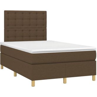 vidaXL Cama Box Spring Con Colch&oacute;n Y Led Tela Marr&oacute;n Oscuro 120x190 Cm Vidaxl