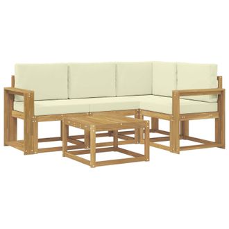 vidaXL Conjunto De Sof&aacute;s De Exterior Con Coj&iacute;n 5 Pcs Blanco Y Crema Vidaxl