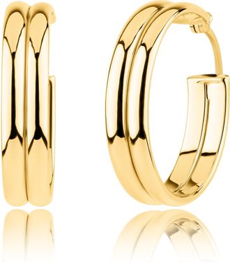 MAX + STONE Solid 10K Yellow Gold Double Tube 18mm Hoop Earrings with Secure Closure