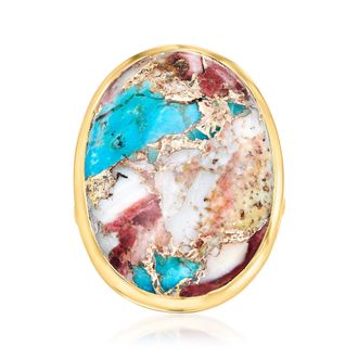 Ross-Simons Oval Kingman Turquoise Ring in 18kt Gold Over Sterling