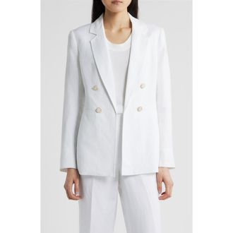 Anne Klein Double Breasted Linen Blend Blazer in Crisp White at Nordstrom, Size Xx-Small