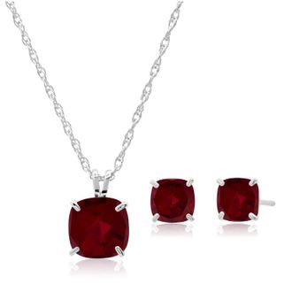 MAX + STONE 925 Sterling Silver Cushion Cut Gemstone Stud Earrings and Pendant Necklace