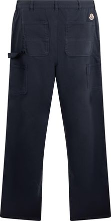 Moncler Mens Trousers Gabardine Cotton-Blend Blue Chinos