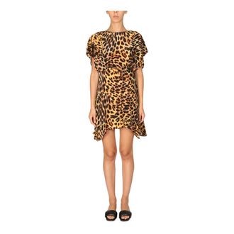 Stella McCartney Stella McCartney, Short Dresses, female, Brown, Size: S Cheetah Print Silk Dress
