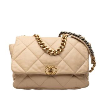 Chanel Pre-owned 19 Flap Bag - Dames - Pre-owned - Beige - Maat: ONE Size Leer