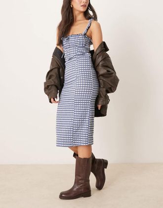 Free People lucinda gingham midi dress in indigo-Navy