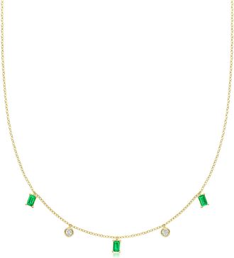RS Pure by Ross-Simons Lab-Grown Emerald and. Lab-Grown Diamond Station Necklace in 18kt Gold Over Sterling