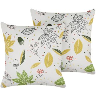 Beliani Conjunto De 2 Cojines De Terciopelo Blanco Amarillo Verde Negro 45 X 45 Cm Mullein