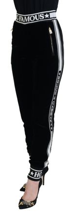 Dolce & Gabbana Womens Logo-Embellished Velvet Trousers Black Viscose Silk