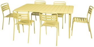 Sweeek 6-8 seater rectangular steel garden table set with 6 chairs Yellow 160x90x72.5 cm - Amelia