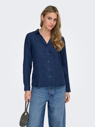 Only Hemdbluse ONLY ONLRILLO MELLI LS REG SHIRT WVN, Damen, Gr. L, dunkelblau denim detail:melange, Web, Obermaterial: 100% Polyester, meliert, regular fit