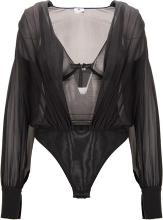 Elisabetta Franchi Bodysuit van tule en zijde georgette - Dames - Bodies - Zwart - S - Tule - Tops
