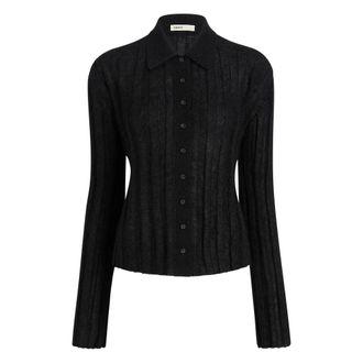 Khaite Klassiek geribd vest met kraag van mohair en zijde - Dames - Truien - Zwart - Maat: S Zijde