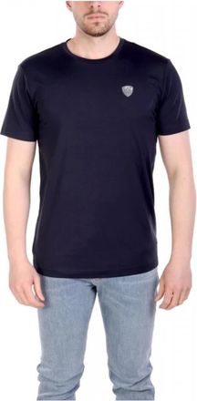 Emporio Armani Premium Shield Viscose-Blend T-shirt met ronde hals - Heren - T-shirts - Blauw - L - Tops