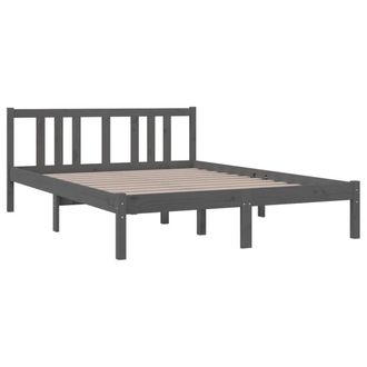 Berkfield Home Beautiful Bed Frame Grey Solid Wood 135x190 cm Double