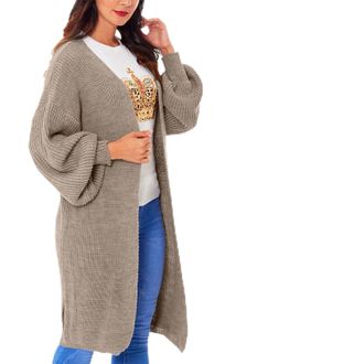 Generic Womens Chunky Knitted Longline Cardigan - Open Front Balloon Sleeve Maxi Coatigan with Pockets, Oversized Winter Sweater (UK, Numeric, 8, 20, Regular,