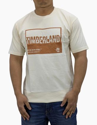 Timberland Mens Timberland Mens T Shirts Print Logo Crew Neck Pullover Short Sleeve Cotton New - Cream - Size: 38