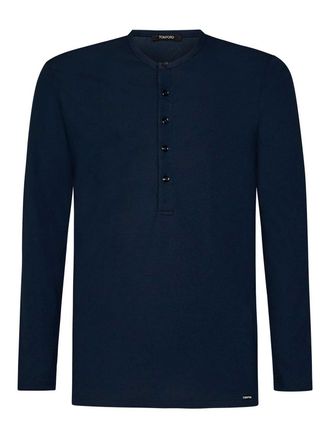 Tom Ford Navy Blue Cotton Jersey Henley T-Shirt